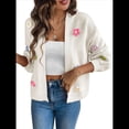 thumbnail image 1 of Suéteres Tipo Cárdigan Cortos para Mujer, Estilo Bohemio, con Bordado Floral de Crochet, de Gran Tamaño, con Frente Abierto, Prendas de Vestir Exteriores. XL, 1 of 8