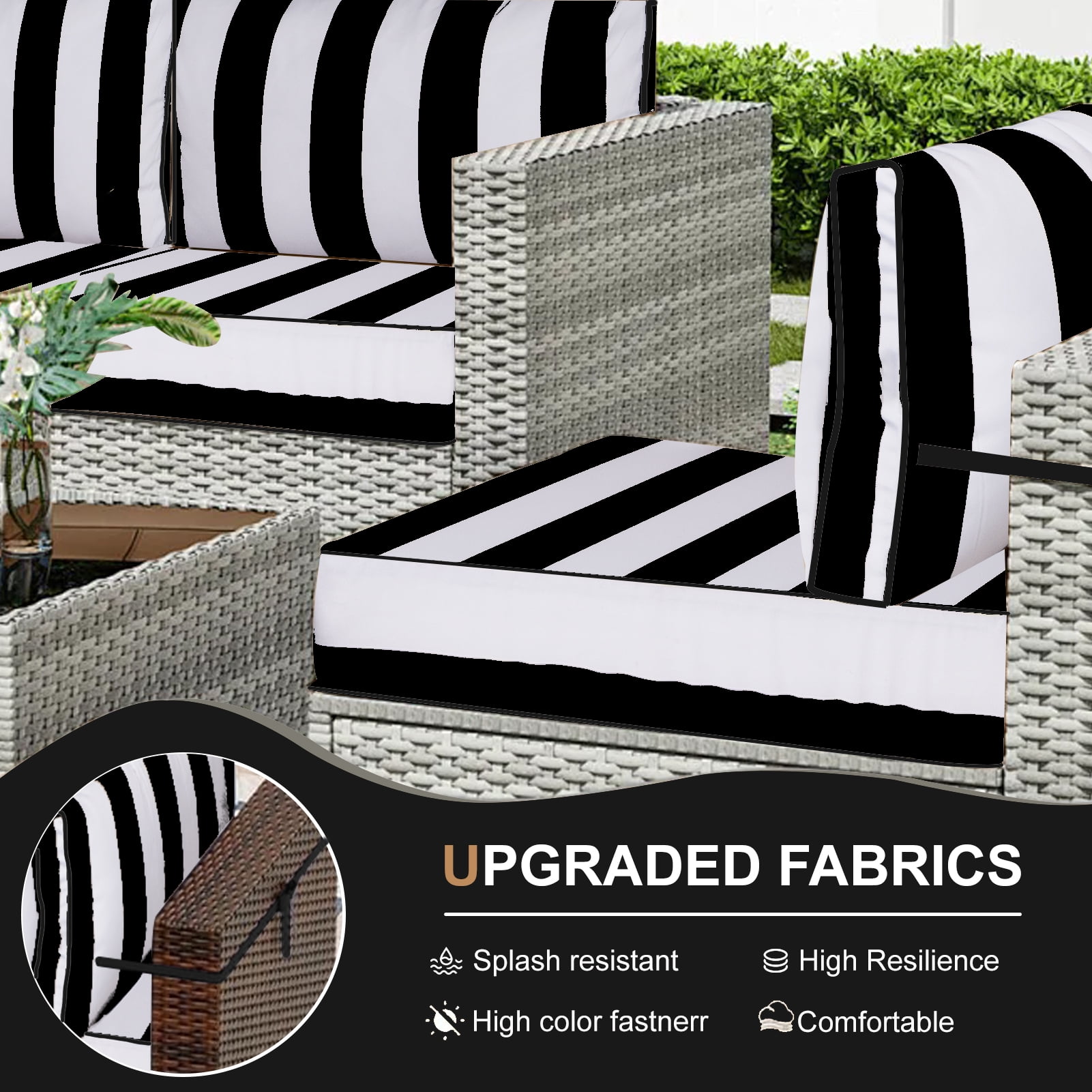 XXLYY Outdoor Replacement Cushions for Patio Furniture, 14 Piece Patio Sectional Cushions, 4" Water-Resistant Replacement Sofa Cushions Fits 6-seat Rattan Conversation Set