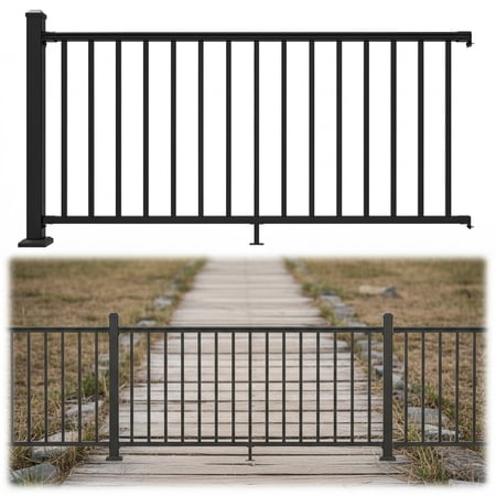 Porch and Deck Railing Kit, Aluminum Railing Kit, Black Textured Powder-Coat Finish Modular Rail System for Outdoor Decks, Porches & Balconies (1 Post, 1 Panel)