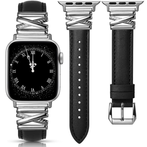 Wearlizer Leather Watch Band Compatible with Apple Watch Bands Women 38/40/41/42/44/45/46/49mm Slim X-Shape Metal Buckle Strap for Series 11/10/9/8/7/6/5/4/3/SE/Ultra 3/2/1