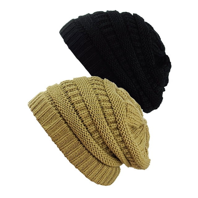 Bonnet Tricoté pour Femmes (Lot de 2), Noir/camel