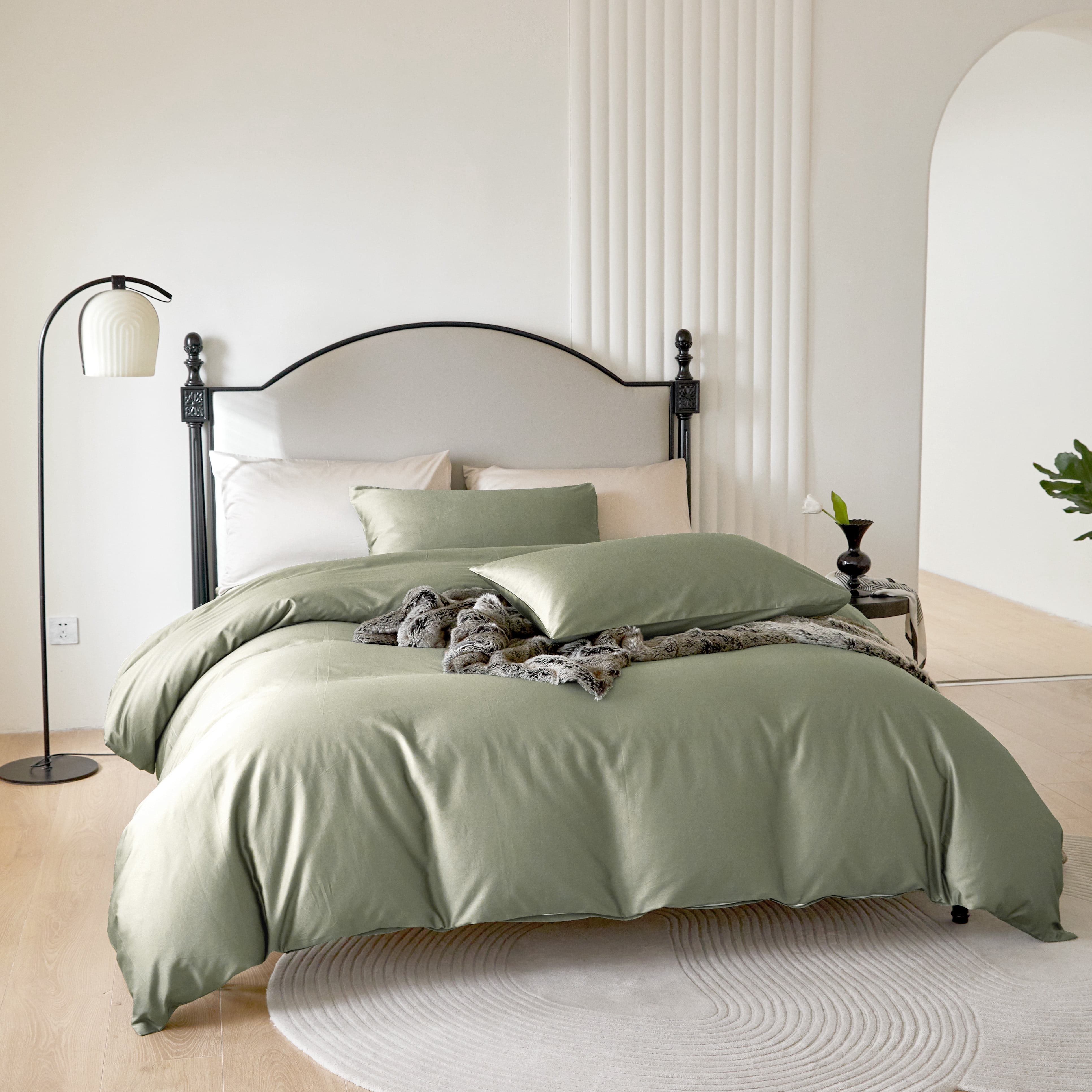 PURE ERA Long Staple Cotton Duvet Cover Pillow Shams Set 800 TC Bedding Sateen Silky Soft Luster(Olive, King)