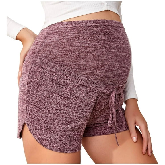 Leutsin Women Maternity Shorts Drawstring Tie Front Curved Hem Sports Pregnancy Clothes