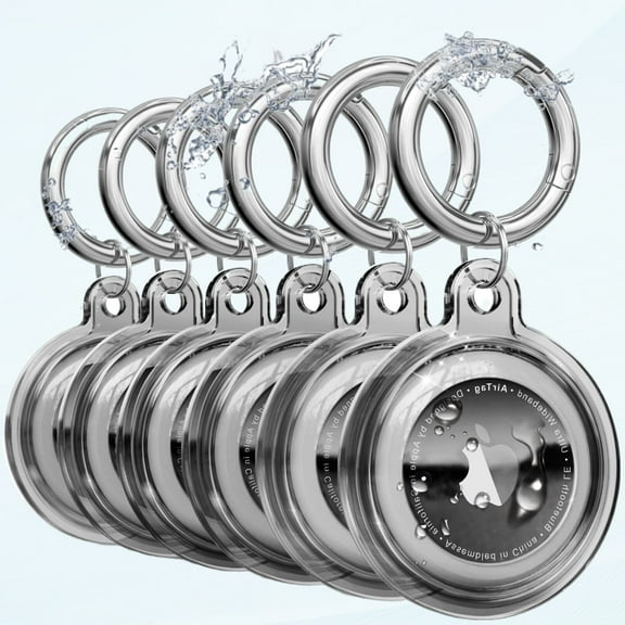 6 Pack Apple Air Tag with Keychain, Air Tag Case for Luggage, Dog Collar, Keys, Anti-Scratch Full Body Protection Air Tag Holder (Clear Black)