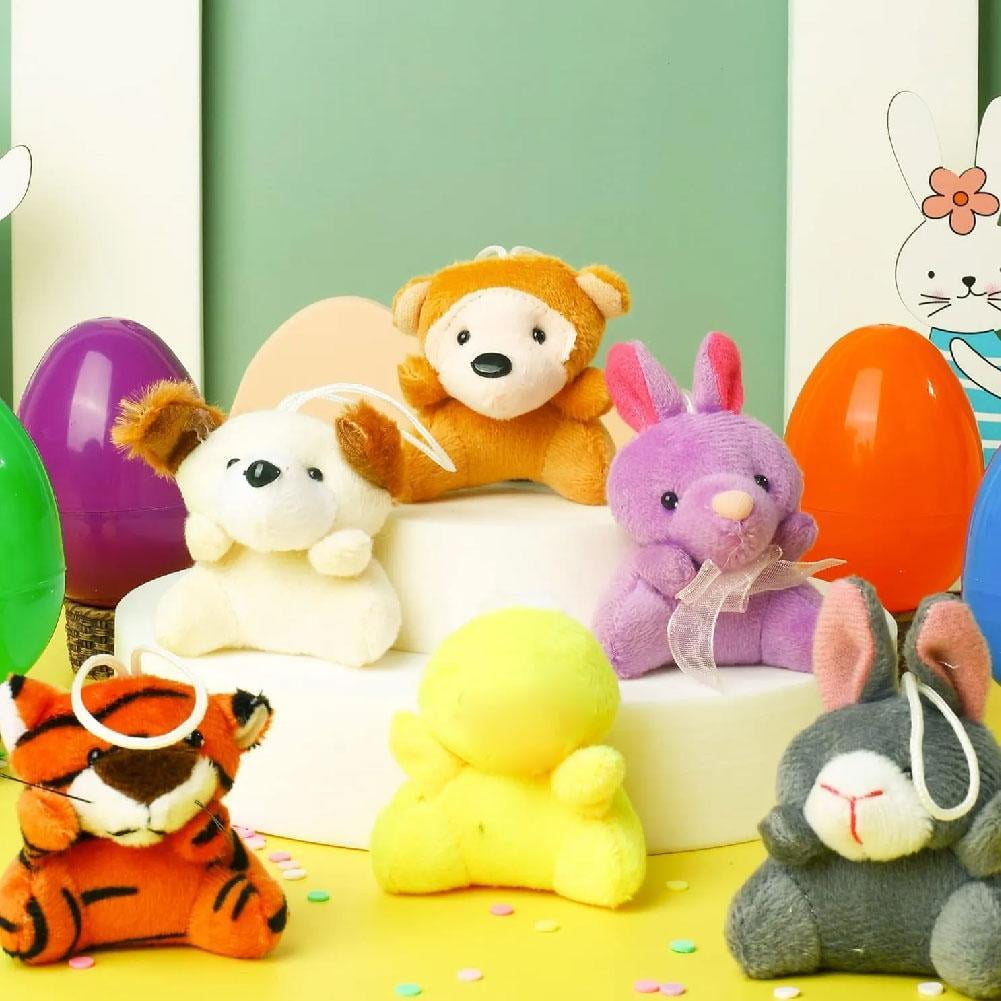 Easter Eggs Filled with Mini Plush Animals, 24 pack Stuffed Animal Easter Basket Stuffers for Toddlers Kids, Plastic Egg Filler Toys for Easter Egg Search, Party Favors