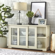 Sliding Tempered Glass Doors Stackable Storage Cabinet, Antique White