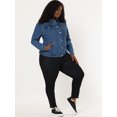 thumbnail image 3 of GRACE & GRANDEUR Women's Plus Jean Jacket Button Closed Cropped Denim Jacket, 3 of 6