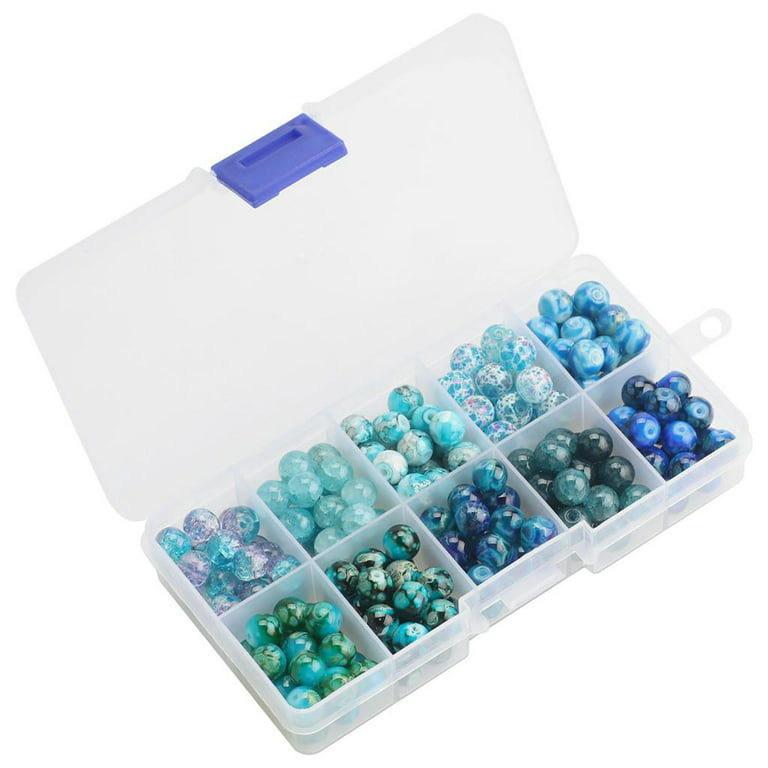 200x Glass Beads w/ Storage Box 8mm Beads w/ Holes for DIY Beading