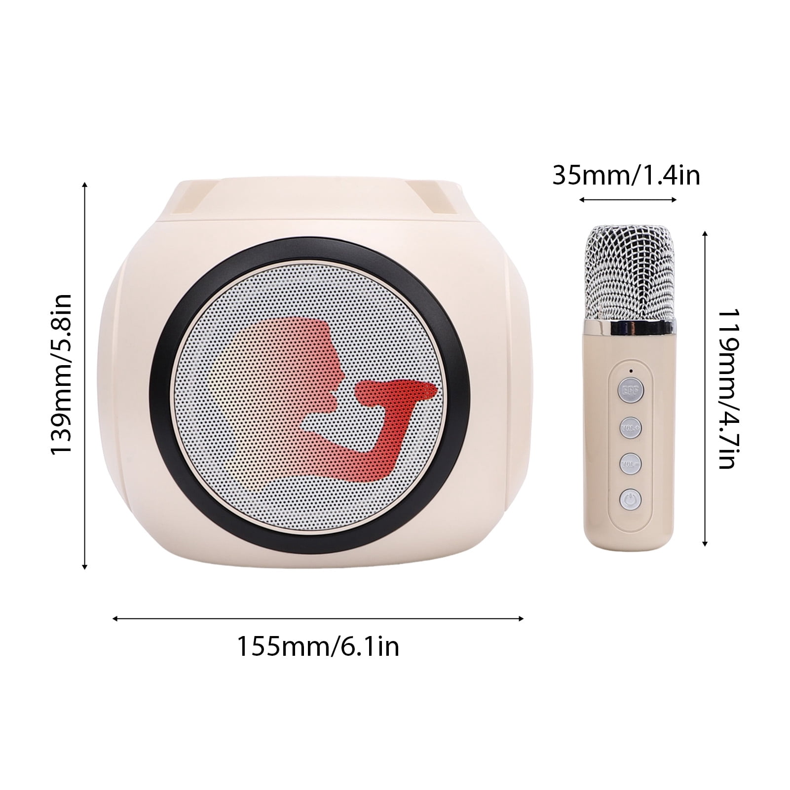 Rupoun Portable Bluetooth Karaoke Machine with 2 Wireless Microphones Built-in Rechargeable Battery RGB Light Effects Stand Alone Home Party Sound System White