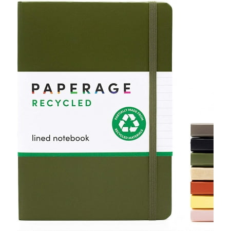 PAPERAGE Recycled Lined Journal, (Dark Green), 160 Pages, Hardcover, 5.7” x 8”