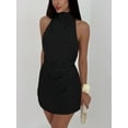 thumbnail image 4 of Women's Ruched Halter Sleeveless Mini Dress Tie Backless Bodycon Evening Party Cocktail Dresses Black S, 4 of 10