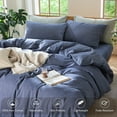thumbnail image 3 of MooMee 100% Washed Cotton Duvet Cover Set King Linen Like Textured Breathable 3-Piece (Denim Blue, 104"x90"), 3 of 7