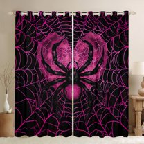 Feelyou Black Pink Spider Black Out Curtains, Romantic Love Heart Curtains Pack of 2 (42x63 Each), Dreamy Couple Anniversary Bedroom Curtains, Window Curtains Decor