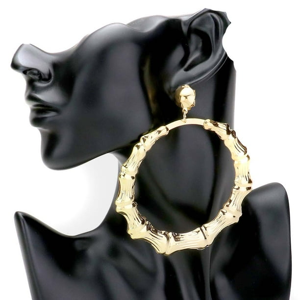 Extra Large Clipon Earrings Bamboo Hoop Earrings Gold Tone 4 inch