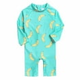 thumbnail image 4 of Xfvqtps Infant Toddler One Piece Swimsuit Back Zipper Long Sleeve Fruits Banana Print Cute Sunscreen Beach Jumpsuit Bathing Suits Swimwear for Boys and Girls 9 Months-5 Years Green, 4 of 7