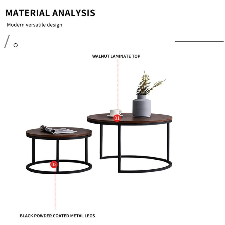 Set Of 2 Dark Wood Round Top Accent Tables With Black Iron Frame Set Of 2 Dark Wood Round Top Accent Tables With Black Iron Frame