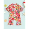 thumbnail image 2 of Suealasg Baby Girls Summer One Piece Swimsuit 3M 6M 12M 18M Short Sleeve Floral Print Swimwear Infant Newborn Girls Rash Guard Bathing Suit, 2 of 8