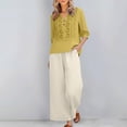 thumbnail image 3 of Linen Sets for Women 2 Piece Summer 2026 3/4 Sleeve Embroidered Boho Tops Wide Leg Pants Beach Vacation Outfits Lounge Wear,Yellow L, 3 of 7