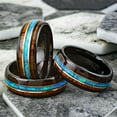 thumbnail image 6 of Men's Black Tungsten Wedding Band with Koa Wood and Blue Opal Stripe - Men's Rings for Weddings, 6 of 8