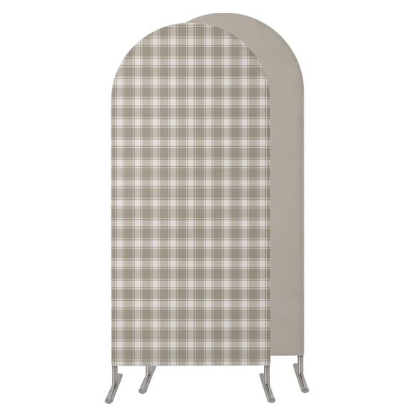 7.2FT Arch Backdrop Covers, Khaki Gingham Wedding Arch Cover Stretchy, Farmhouse Buffalo Plaid Checkered Chiara Arches Backdrop Stand Covers for Birthday Baby Shower Party Banquet Decor