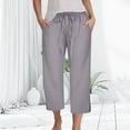 thumbnail image 2 of vigerkar Capri Pants for Women Casual 2025 Summer Drawstring Elastic High Waist Linen Pants Wide Leg Plus Size Capris Grey, XXL, 2 of 5