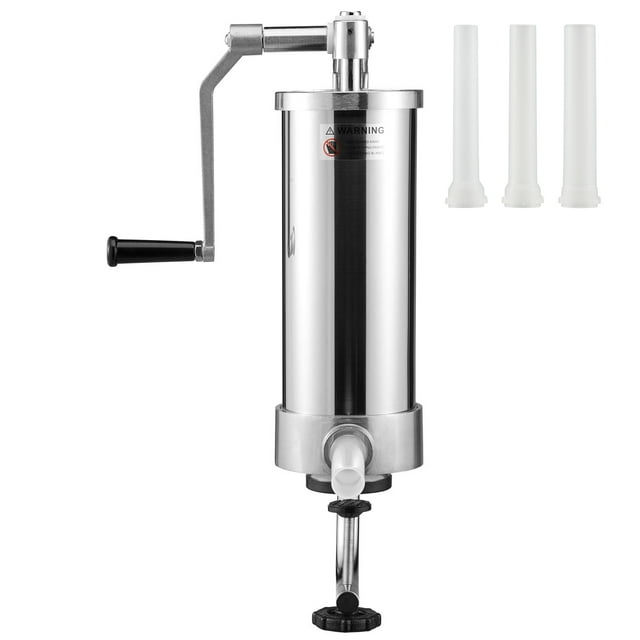 KFFKFF Machine à Saucisses, 5 Lb/3 L, en Acier Inoxydable 304, Conception Verticale, Comprend 3 Embouts de Remplissage, Base à Succion et Manivelle, Convient à la Maison Ou aux Entreprises
