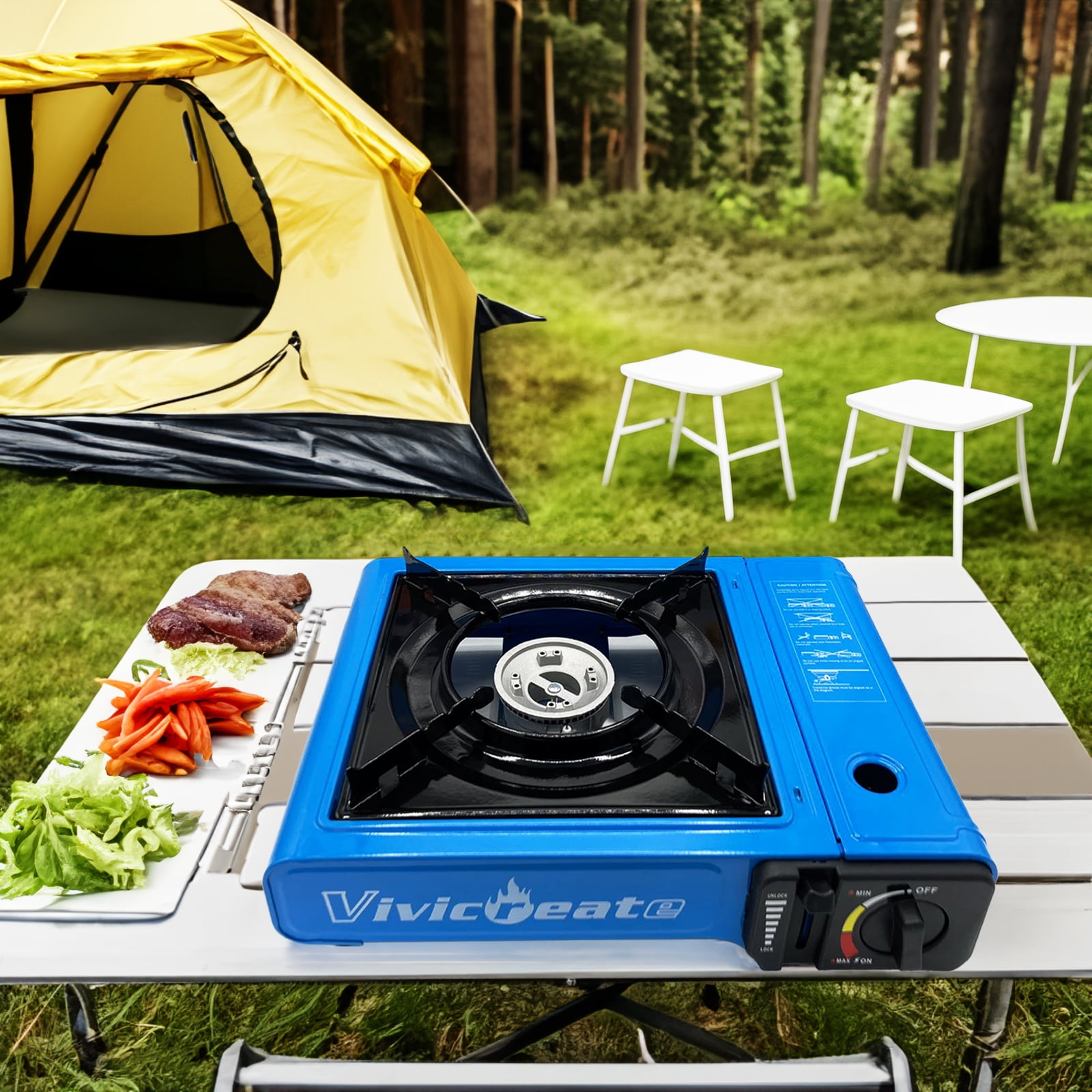 Vivicreate 8500 BTU Portable Butane Gas Stove, Single Burner Outdoor Camping Cooker with Carrying Case for BBQ, Picnic & Travel