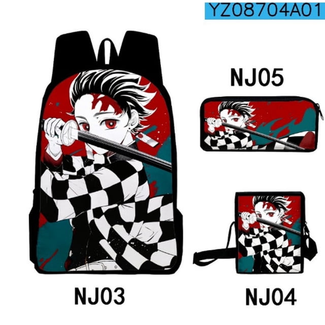 Mochila Dem@@2on Slayer, juego de 3 piezas: mochila para portátil con estuche para lápices y bolsa para el almuerzo.