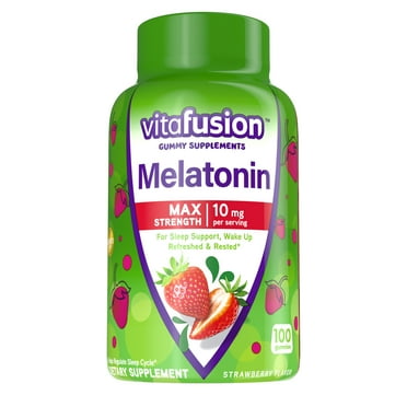 vitafusion Max Strength Melatonin Gummy Supplements, Strawberry Sleep Supplements, 100 Ct
