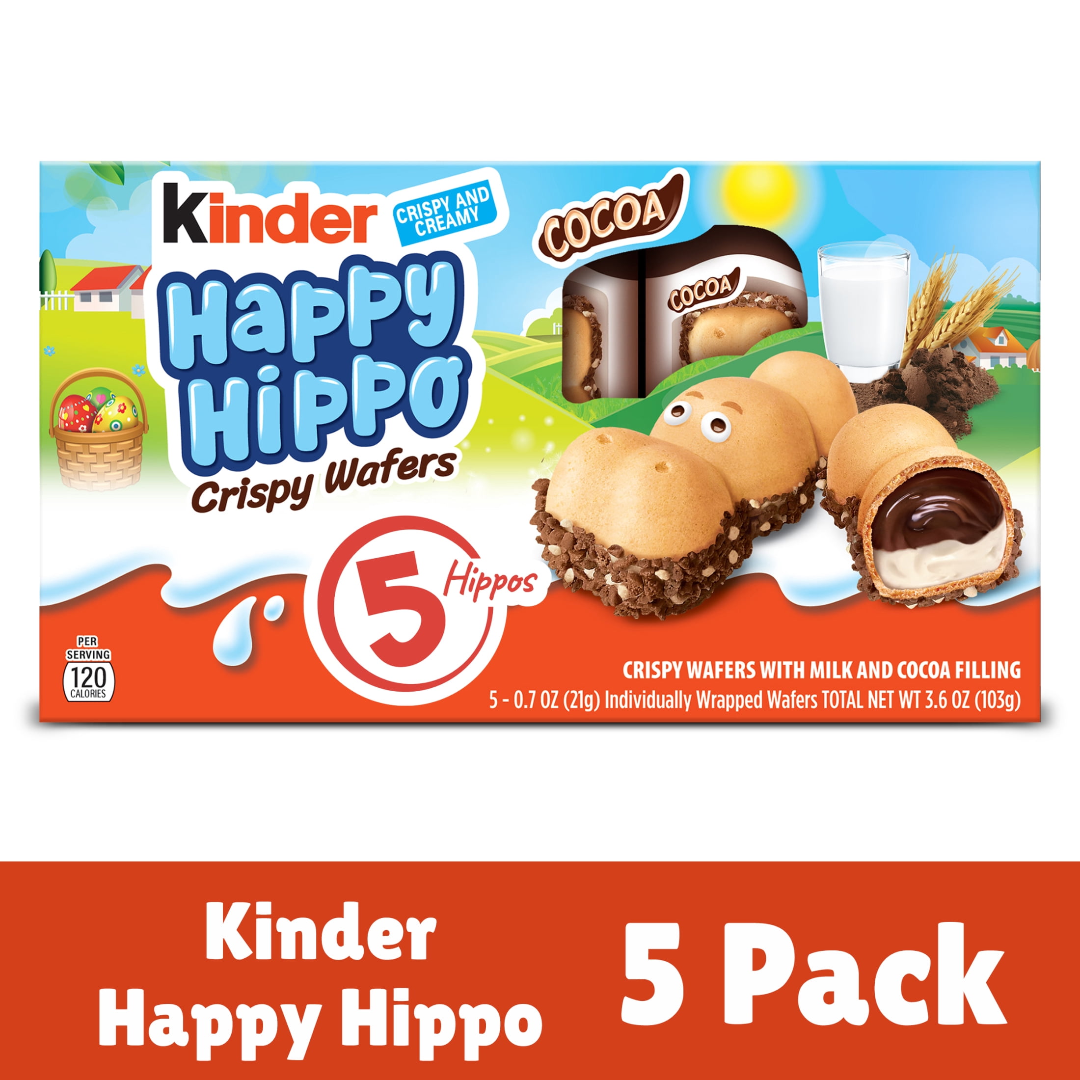 (3 pack) Kinder Happy Hippo, Crispy Wafers, Great for Easter Egg Hunts and Easter Baskets for Kids and Adults, 5 Count, 3.6 oz