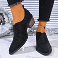 thumbnail image 3 of EKVAHL Women's Slip‑On Low Heel Booties, Classic Faux Suede Pointed Toe Walking Pumps, Stable Stacked Heel Ankle Boots Black, 3 of 5