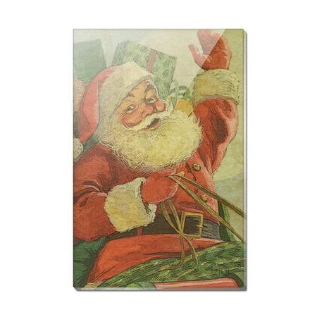 

Christmas Holiday Retro Antique Santa Sleigh Rectangle Acrylic Fridge Refrigerator Magnet