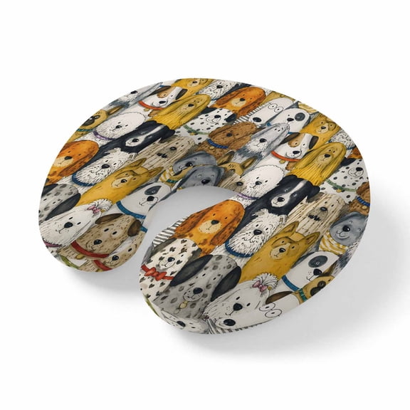 Neck Pillow Playful Cartoon Dog Travel Pillow Memory Foam U Shaped Pillows, Seamless Dogs Sketch Travel Neck Pillows for Airplane Car Office Home Sleeping Rest
