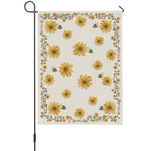 Vintage Yellow Daisy Garden Flags For Outdoor, Bee Rustic Farmhouse Wildflowers Floral Small Double Side Yard Flags Weather Proof Garden Decor for Lawn Outside Holiday 12 x 18 Inches