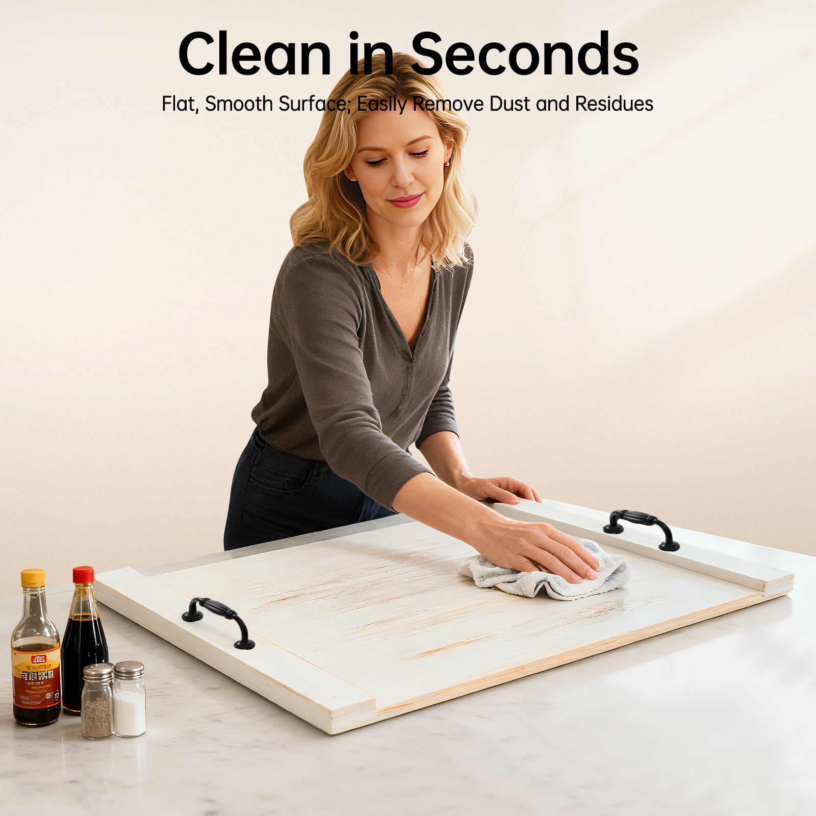 22 In Noodle Board Stove Covers with Handles, Wood Handmade Cookware, Counter Space Top Covers for Electric Stoves Sink Tray for Kitchen（White）