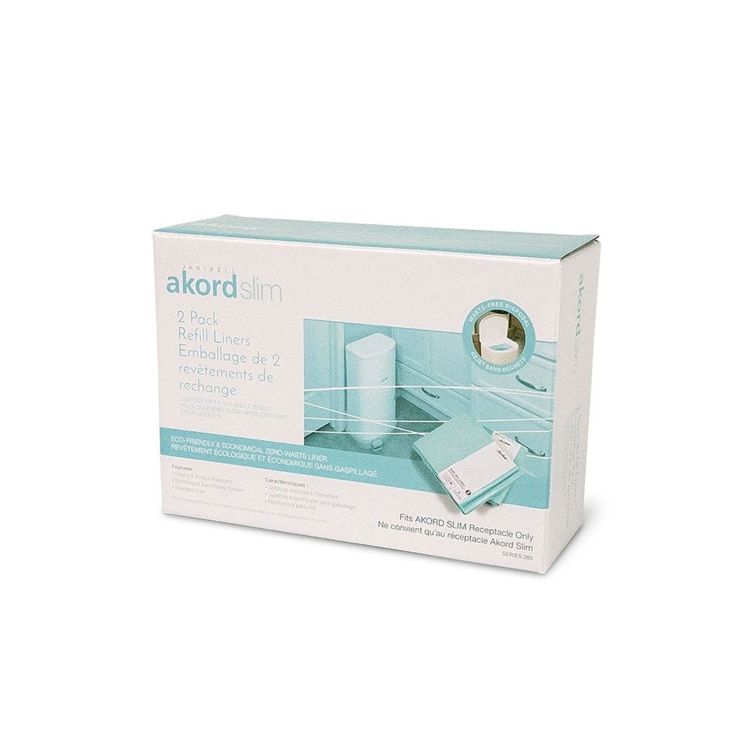 Akord Scented Refill Liners for Akord Slim 7 Gallon Receptacle - 2 Pack of Bags for Adult Incontinence Disposal System