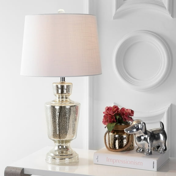 JONATHAN Y Olivia 26.5" Glass LED Table Lamp, Silver/Ivory, JYL2002A