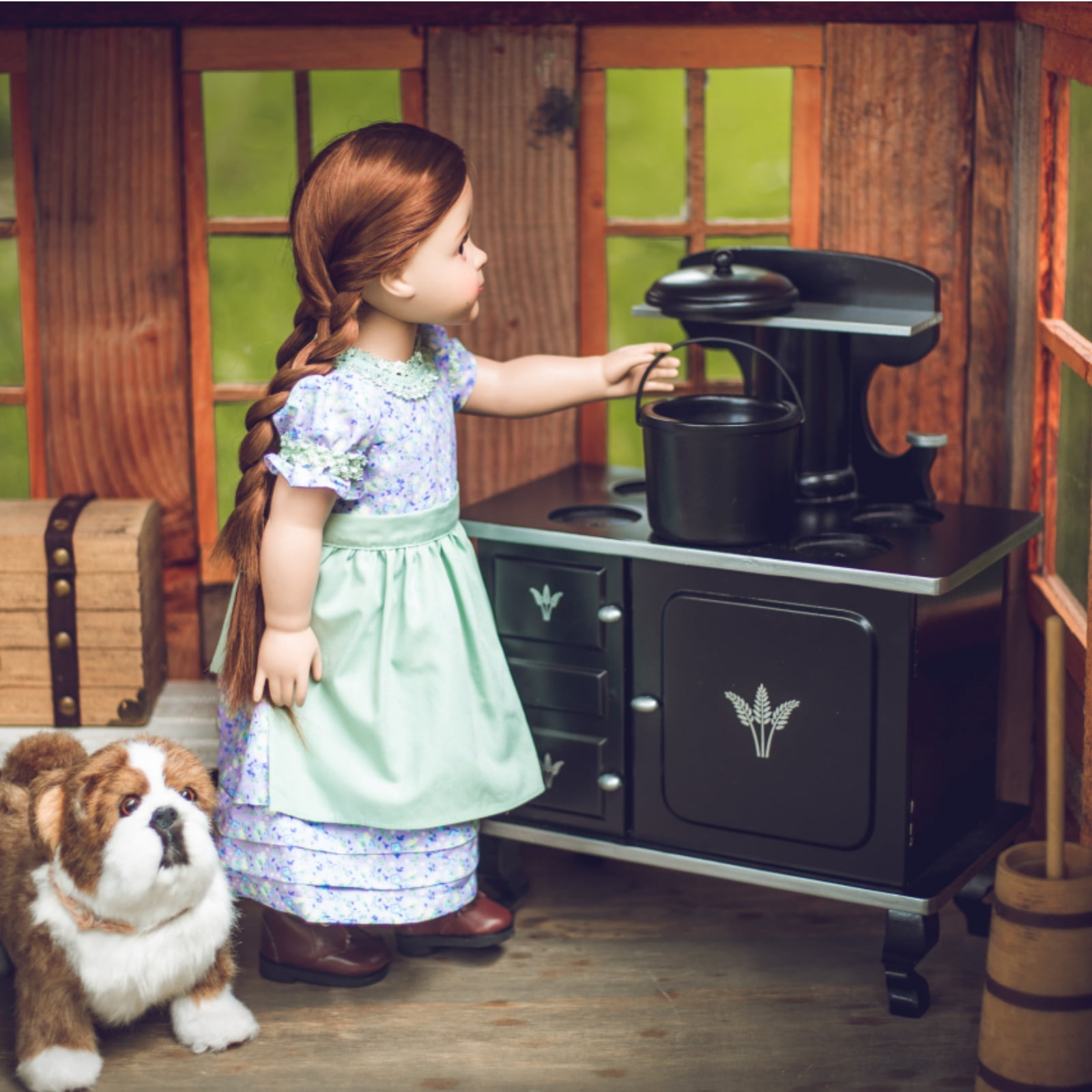 The Queen's Treasures 18 inch Doll Kitchen Accessories and Furniture, Little House on The Prairie Fully Assembled Wood Cook Stove, Oven, and Logs, Compatible with American Girl Dolls