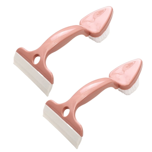 cepillos para limpiar azulejos, cepillos para baño, raspador de vidrio, herramienta de limpieza de doble cabezal (rosa)