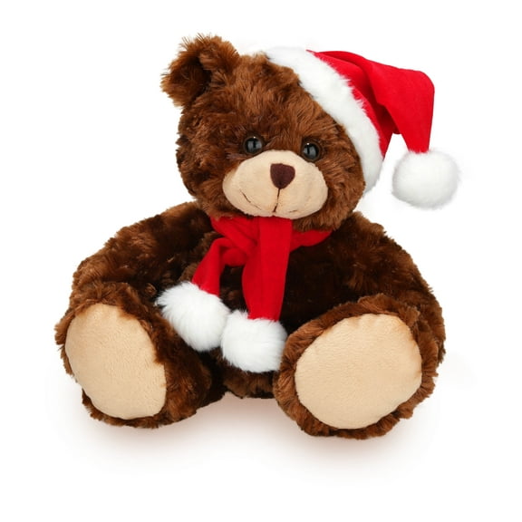 Made By Aliens Adorable Soft and Hairy Santa Teddy Bear, Stuffed Animal Holiday Toys Christmas Accessories – A Perfect Toy Gift for Kids (11 Inches, Xmas Chocolate Bear)