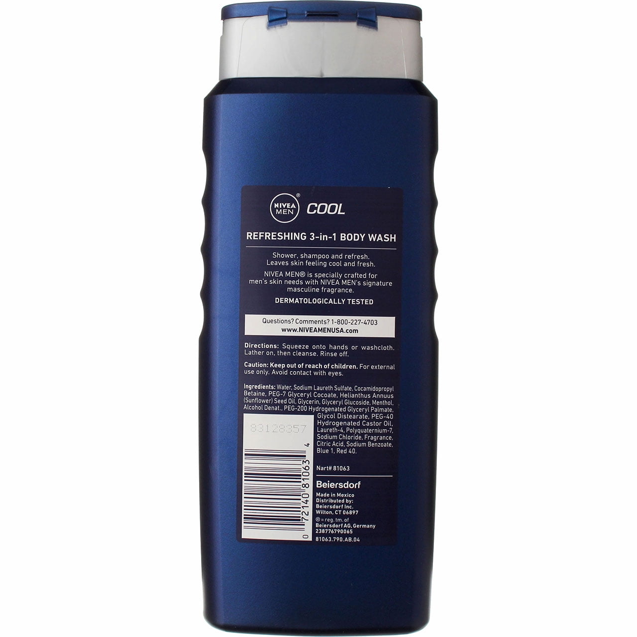 NIVEA Body Wash Cool For Men 16.90 oz (Pack of 4)