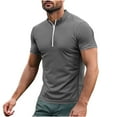 thumbnail image 2 of Donemore Men's Solid Color Quick-Dry Zipper Stand Collar Short Sleeve Sport Shirt Breathable Moisture-Wicking Design Casual Training Fitness Outfit Simple Versatile Men's Top, 2 of 5
