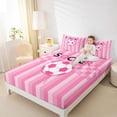 thumbnail image 3 of Erosebridal Pink Geometric Stripes Queen Sheet Sets,Football Sport Game Soccer Ball Theme Kids Bed Set 4pcs, 3 of 6