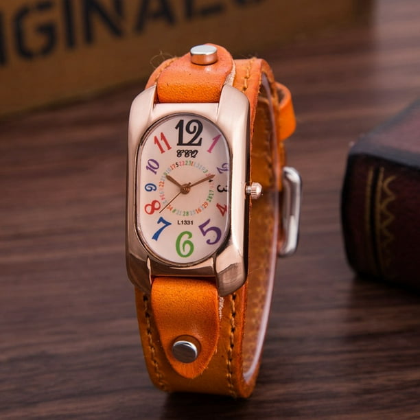 Becaristey Vintage Leather Womens Watch Fine Workmanship Fashionable Colorful Digital Styles And Workmanship red 1 Pc