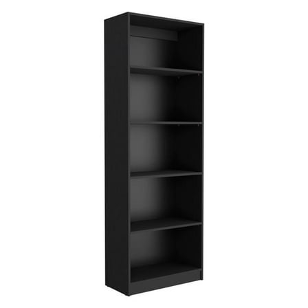 71 in. Five Tier Bookcase with Two Doors, Black - Set of 2