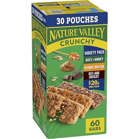 Nature Valley Crunchy Granola Bars, Variety Pack, 60 Bars, 44.7 OZ Count (30 Pouches)