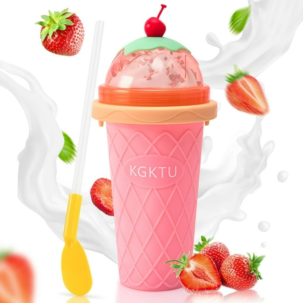 Taza para granizados, taza mágica congelada rápida, tazas para batidos con tapas y pajitas, taza para hacer granizados de doble capa, taza de hielo portátil para apretar, regalos de Navidad para famil