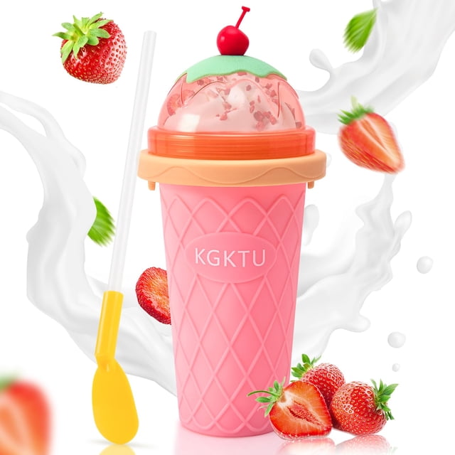Taza para granizados, taza mágica congelada rápida, tazas para batidos con tapas y pajitas, taza para hacer granizados de doble capa, taza de hielo portátil para apretar, regalos de Navidad para famil