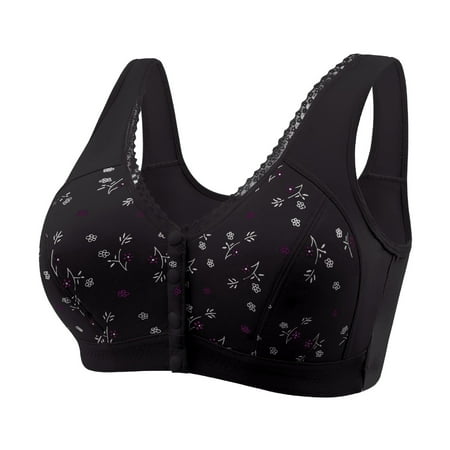knqrhpse Push Up Bra Bras for Women No Underwire Lace Front Button Shaping Cup Adjustable Shoulder Strap Large Size Bra Wireless Bras Minimizer Bra Seamless Bras Full Coverage Bras Padded Bras Black S