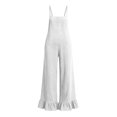 thumbnail image 7 of Hurxie Women Casual Loose Long Bib Pants Wide Leg Jumpsuits Baggy Cotton Rompers Overalls with Pockets White,2XL, 7 of 7